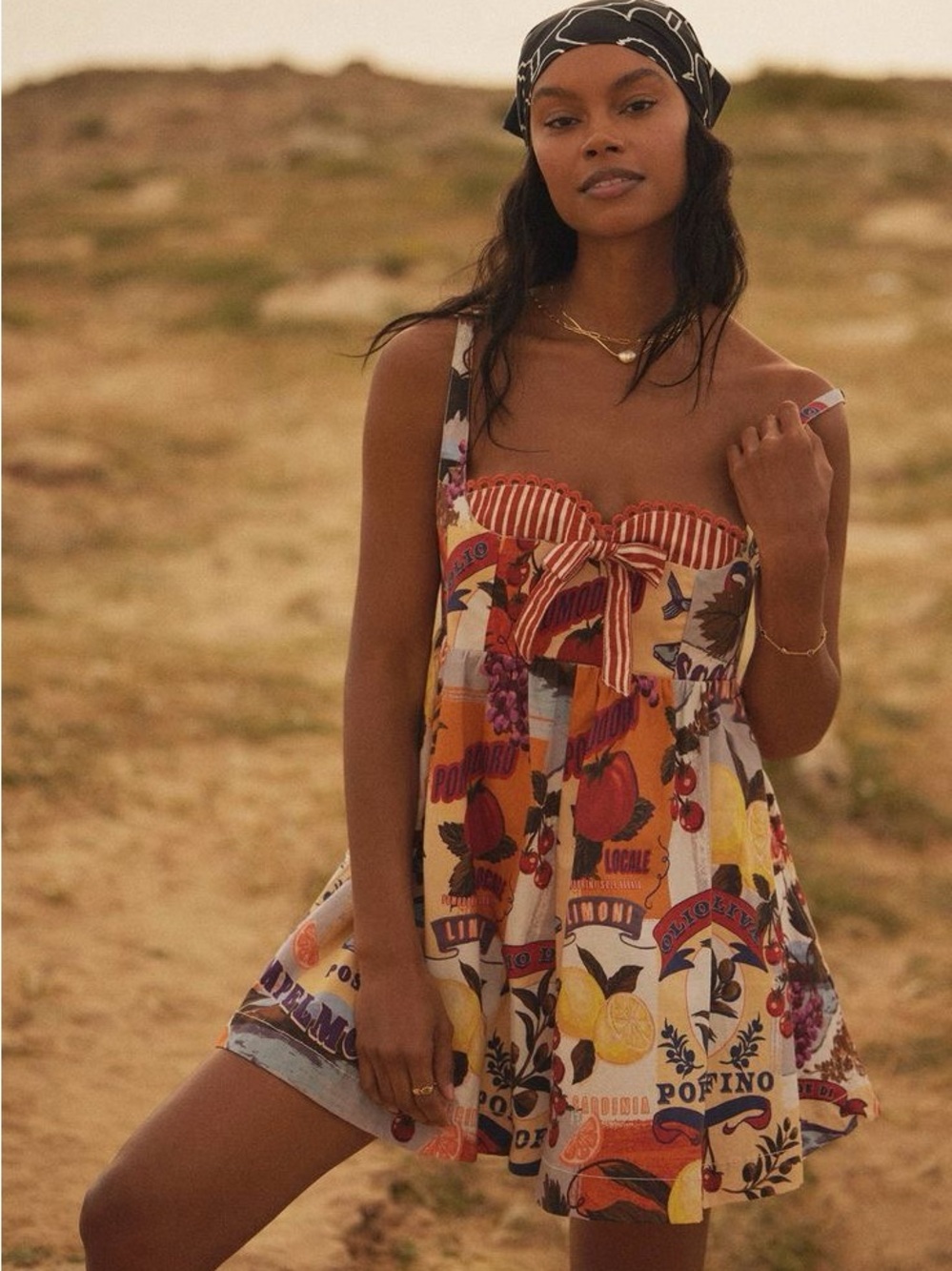Anthropologie Multicolor Fruit-Print Tie-Front Romper
